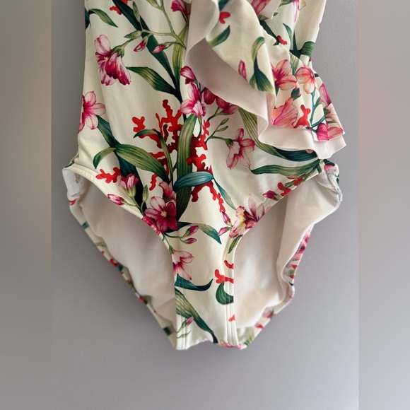 Carmen Marc Valvo One Piece Swim Suit Women’s SZ 8 Floral V Neck Adjustable - Picture 3 of 9